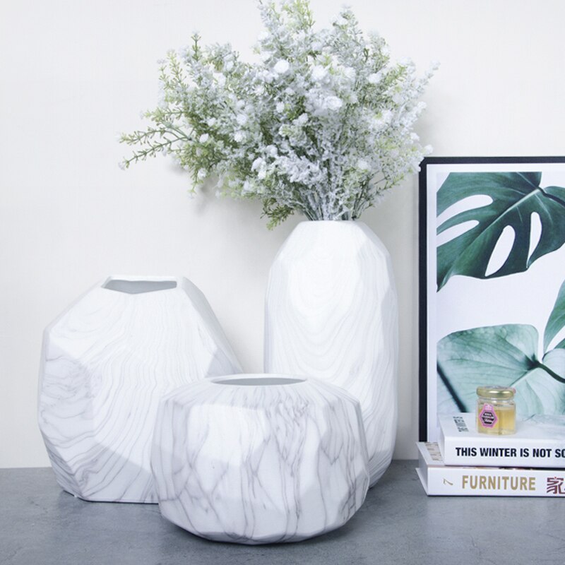 White Marble Ceramic Vase Modern Minimalist Design Flower Insert Table Decoration Vase Decoration Ceramic White Vase